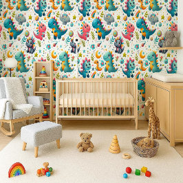 Süße Baby-Dinosaurier Türkis Kinderzimmer Dino Tap Tapete