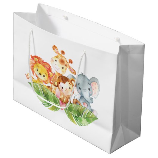 Süße Baby-Dschungel-Tiere Große Geschenktüte (Vorderseite Schrägansicht)