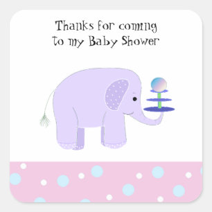 Süße Baby-Elefanten-Babyparty Quadratischer Aufkleber