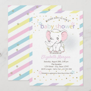 Süße Baby Elefanten Sterne Baby Shower Einladung