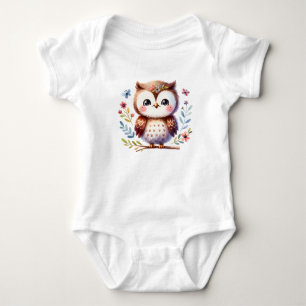 Süße Baby-Eule mit Blumen   Niedliche Tierkunst Baby Strampler