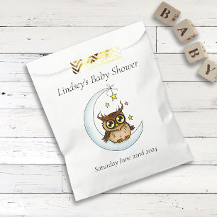Süße Baby-Eule Mond Sterne Blaue Dusche Geschenktütchen