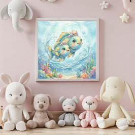 Süße Baby-Fische-Sternzeichen-Wandkunstposter Poster