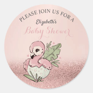 Süße Baby-Flamingo-Roségold-Glitter-Babyparty  Runder Aufkleber