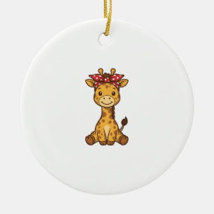 Süße Baby-Giraffe mit Schleife Vintage-Vektordesig Keramik Ornament