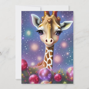 Süße Baby-Giraffe mit Stechpalme und Glitter Feiertagskarte