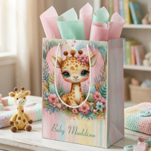 Süße Baby-Giraffe Personalisierter Name Mittlere Geschenktüte