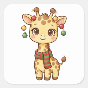 Süße Baby-Giraffen-Weihnachts-Ornament-Aufkleber Quadratischer Aufkleber