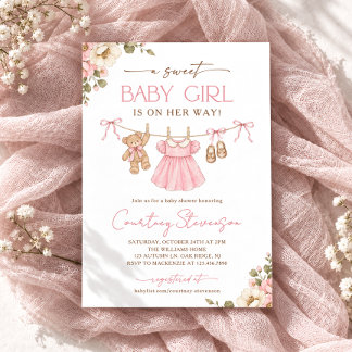 Süße Baby Girl Clothesline Boho-Baby-Einladung Einladung