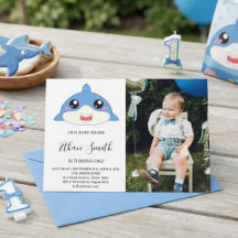 Süße Baby-Hai-Geburtstags-Foto-Einladung