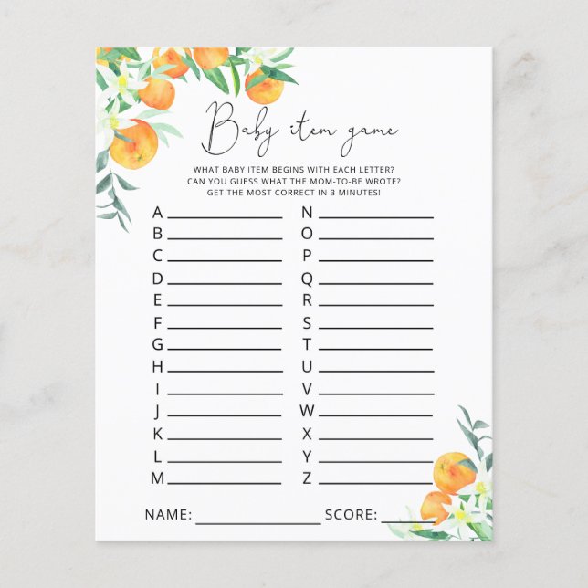Süsse Baby Item Game. Baby Shower Game (Vorderseite)