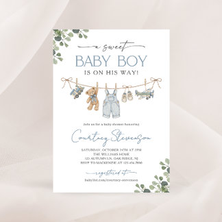Süße Baby-Jungen-Kleiderleine Boho-Baby-Party Einladung