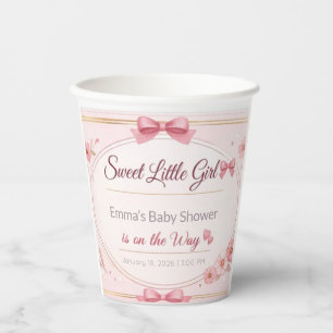 Süße Baby-Mädchen-Duschbecher Rosa Blumendekor Pappbecher