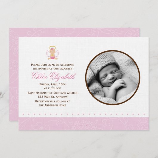 Süße Baby-Mädchen-Foto-Taufe Einladung (Vorne/Hinten)