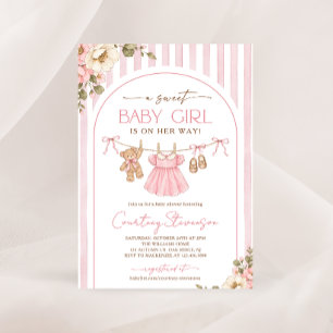 Süße Baby-Mädchen-Wäscheleine Florale Babyparty Einladung