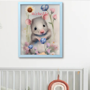 Süße Baby-Maus Pastell-Aquarell Frühlingsblumen Poster