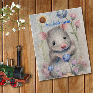 Süße Baby-Maus Pastell-Aquarell-Frühlingsblumen Puzzle