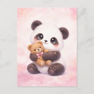 Süße Baby-Panda umarmt Teddybär Postkarte