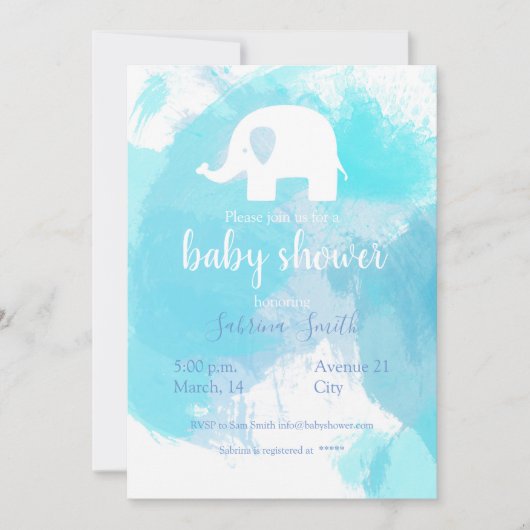 süße Baby Party Einladung blau aquarell Elefant (Vorderseite)