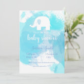 süße Baby Party Einladung blau aquarell Elefant (Stehend Vorderseite)