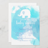 süße Baby Party Einladung blau aquarell Elefant (Vorne/Hinten)