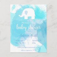süße Baby Party Einladung blau aquarell Elefant