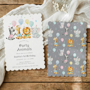 Süße Baby-Party-Tiere Kinder-Geburtstagsfeier Einladung