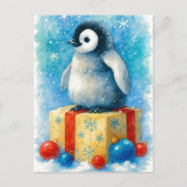 Süße Baby-Pinguin-Weihnachts-Wasserfarben-Postkart Feiertagspostkarte