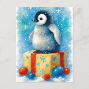 Süße Baby-Pinguin-Weihnachts-Wasserfarben-Postkart Feiertagspostkarte
