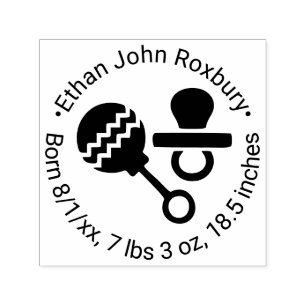 Süße Baby Rassel und Schnuller Geburtsankündigung Permastempel