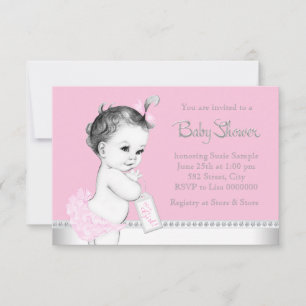 Süße Baby-Rosa und Graue Babyparty Einladung