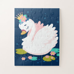 Süße Baby-Schwan-Prinzessin Weiß Pink Grün Blau Puzzle