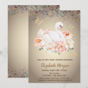 Süße Baby-Schwan-Rosen-Confetti-Baby-Party Einladung