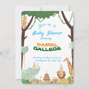 Süße Baby Shower Einladung für Tiere – Dschungel &