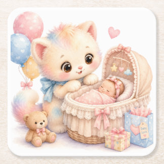 Süße Baby Shower Unterlage | Tumble Aquarell Rechteckiger Pappuntersetzer