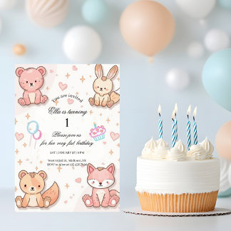Süße Baby-Tier-Einladung zum 1. Geburtstag Einladung