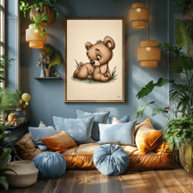 Süße Babybär-Nursery-Kunst Skandinavisch Minimalis