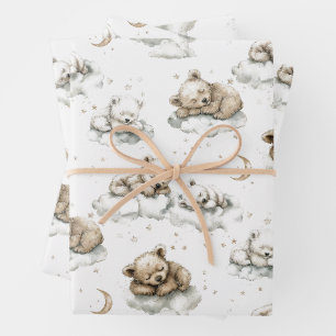 Süße Babybären schlafen tief und fest auf flauschi Geschenkpapier Set
