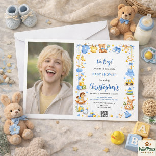 Süße Babykleidung und Spielzeug Jungen Babyparty F Einladung
