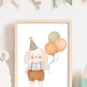Süße Babynursery Rosa Kaninchen Wolke und Sterne  Poster