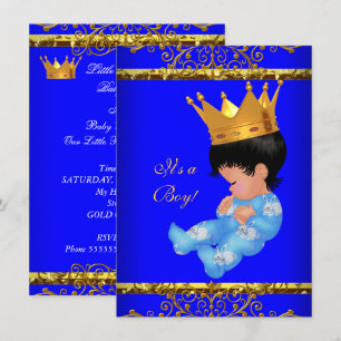 Süße Babyparty Blau Gold Junge Prinz Krone 4 Einladung