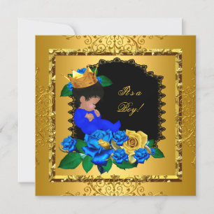 Süße Babyparty Blau Gold Junge Prinz Krone 5 Einladung