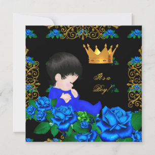Süße Babyparty Blau Gold Junge Prinz Krone 9 Einladung