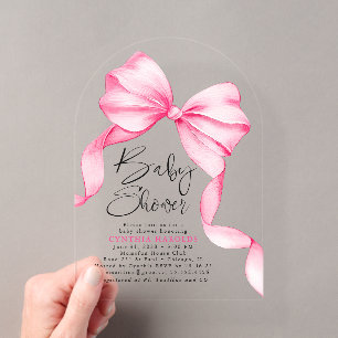 Süße Babyparty für kleines Mädchen mit rosa Schlei Acryleinladungen