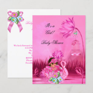 Süße Babyparty Mädchen Baby Hot Pink Schwan Magisc Einladung