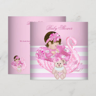 Süße Babyparty Mädchen Baby Rosa Weiße Schwan Einladung