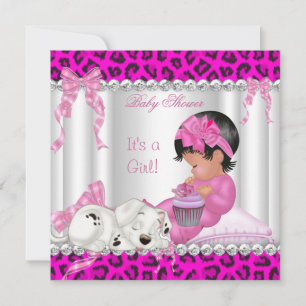 Süße Babyparty Mädchen Rosa Leopard Cupcake 2 Einladung
