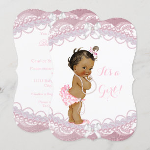 Süße Babyparty Mädchen Rosa Perlen Spitze Ethnisch Einladung