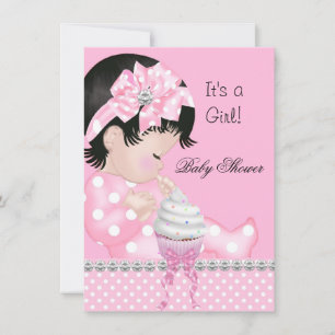 Süße Babyparty Mädchen Rosa Punkte Cupcake Einladung
