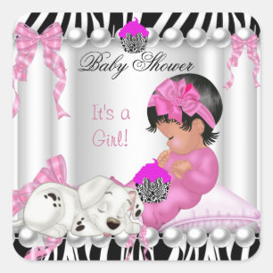 Süße Babyparty Mädchen Rosa Zebra Cupcake Quadratischer Aufkleber
